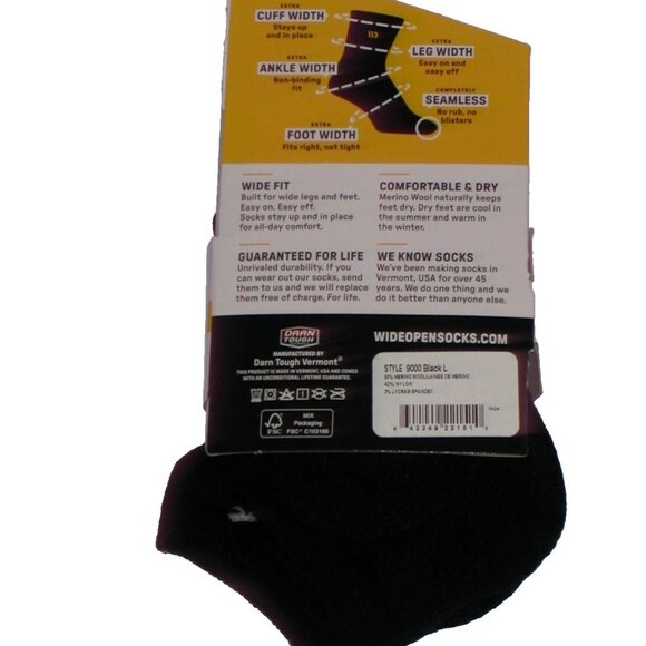 Wide Open from Darn Tough Vermont Men's LG Black NWT - Wide Width No Show Socks - Picture 4 of 5